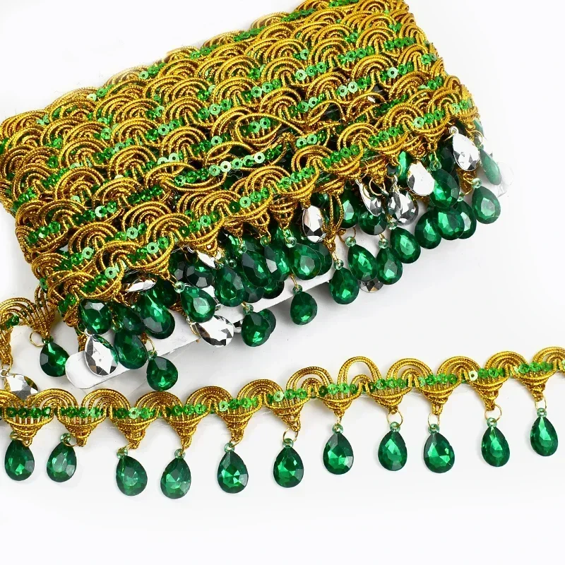 Ruban de dentelle perlé avec pompon biscuits, garniture à franges pour rideau, décoration de robe de mariée, accessoires de couture bricolage, 3 m, 9m, 45mm: Cuivre / XS