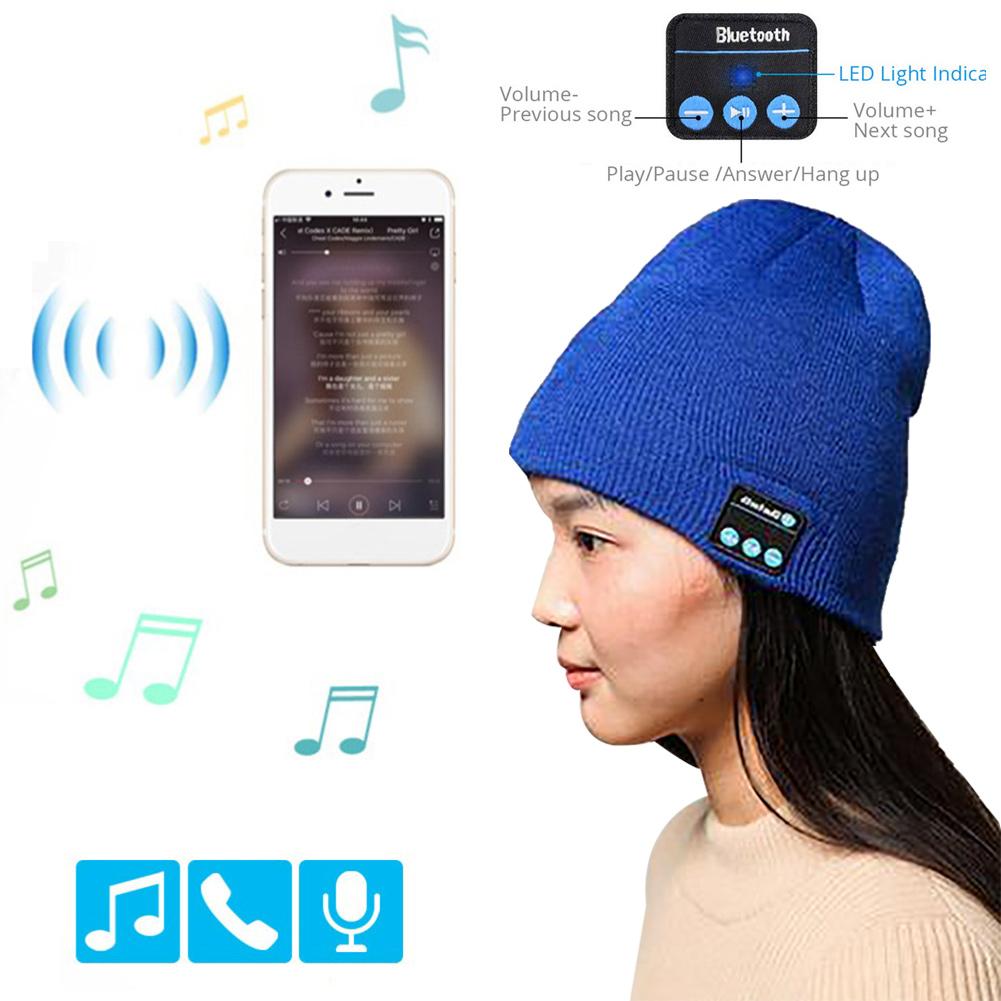 Draadloze bluetooth-muts, gebreide fluwelen wintermuts met ruitjesmotief, magische warme slimme muts, draadloze unisex muts met koptelefoon