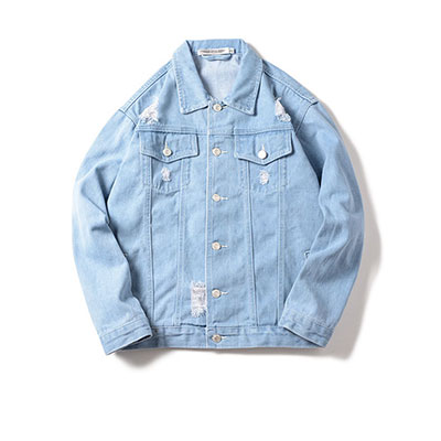 Mode Denim Jas Mannen Brak Gat Lente Paar Losse Koreaanse Jeans Jacket Vintage Casual Japanse Single-Breasted Mannelijke Jassen: Light blue / XL