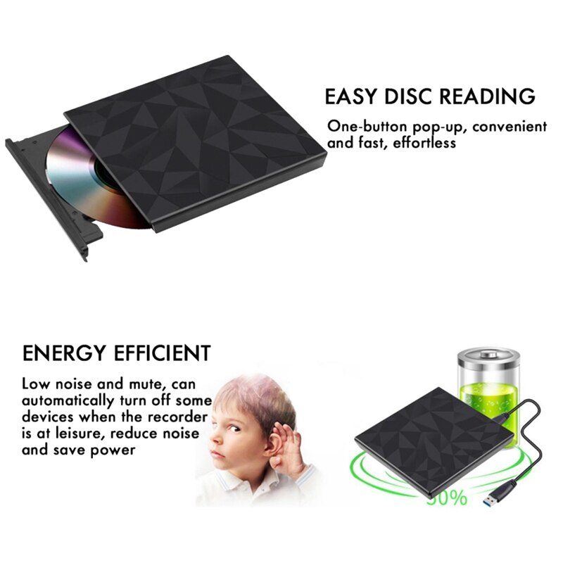 Lecteur DVD USB 3.0 et type-c, graveur de CD, enregistreur de lecture-écriture à grande vitesse, lecteur externe DVD-RW