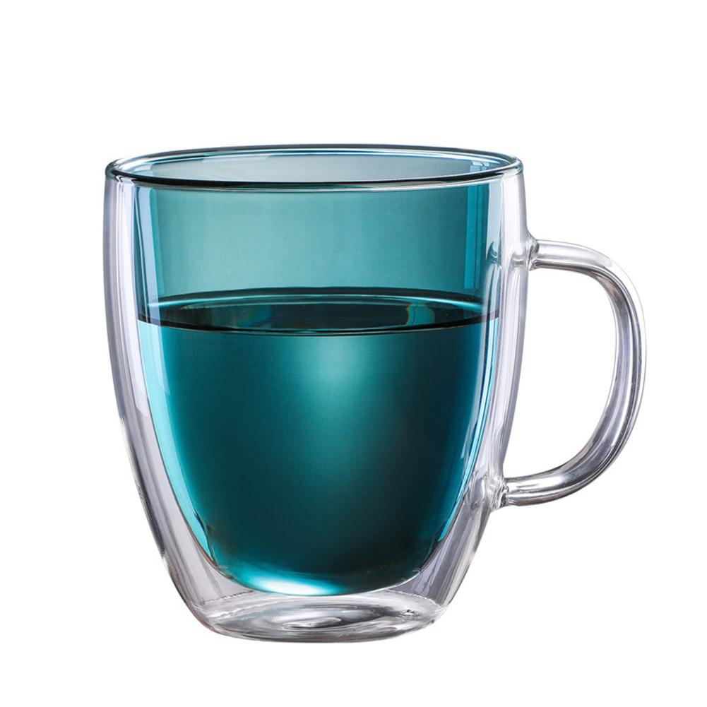 350/450ML Double Wall Glass Coffee Mug Heat-Resisting Handgrip Cup Water Milk Tea Cup Mini Double Layer Espresso Latte Mug: A 450ml