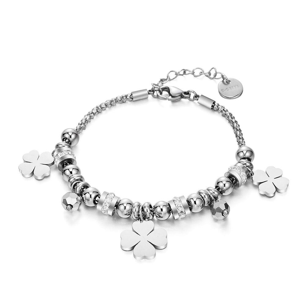 In Acciaio Inox Cat Luna Cuore Star Clover Pendenti E Ciondoli Braccialetto per Le Donne Perline di Cristallo Del Braccialetto di San Valentino Regali Gioelleria Raffinata E Alla Moda: BS23