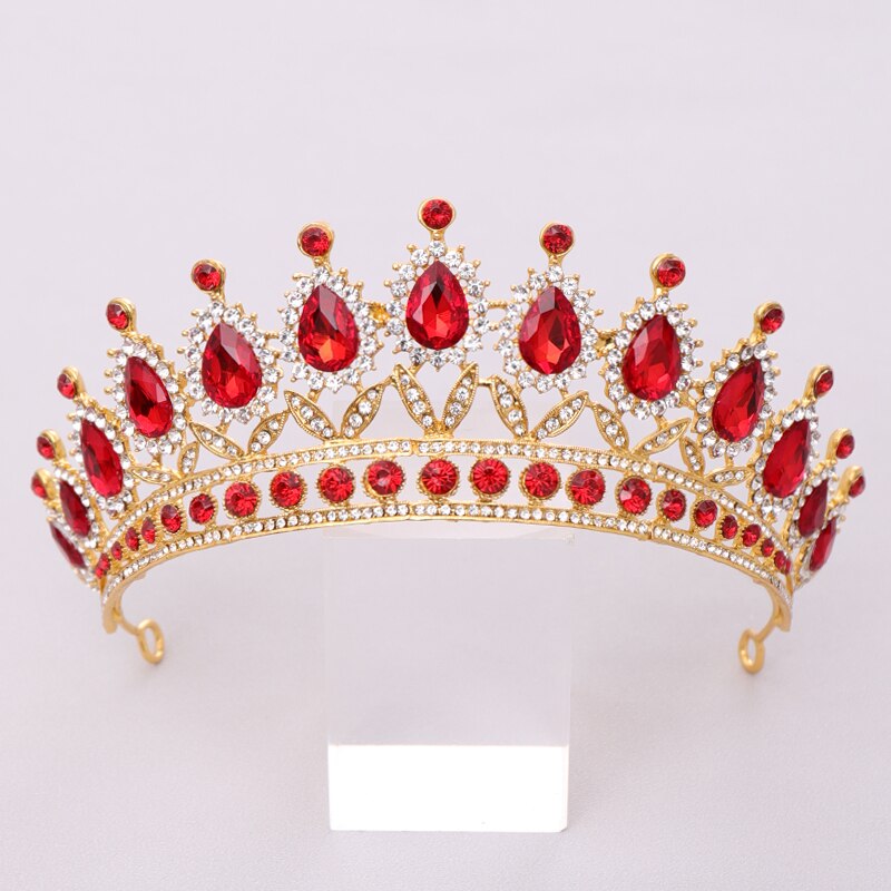 Luxe rouge strass cristal mariage couronne mariée diadèmes et couronnes reine diadème Pageant couronne mariée cheveux bijoux accessoires: Default Title