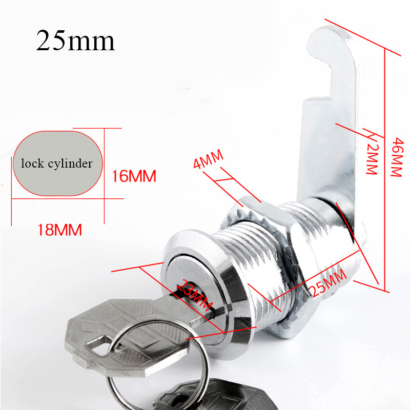 Klassisk sikkerhetslås metall sylinder skap skap kamlås med nøkler sikkerhetspostkasselås skuff 16mm/20mm/25mm/30mm: Nikkel