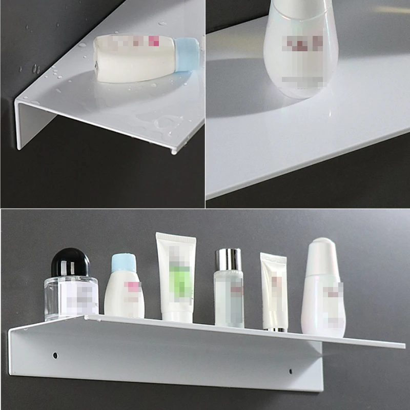 No Drilling Storage Rack Wall Shower Wall Shelf Kitchen White Finish for Modern Bathroom Organizer Home Space-Saving Accessories