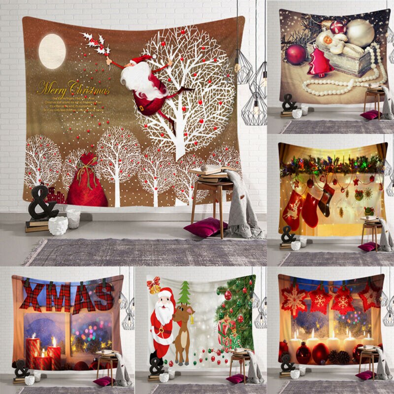 Digital Print Christmas Landscape Theme Picture Tapestry Background Wall Decoration Blanket Multi-Function Home Hotel Travel