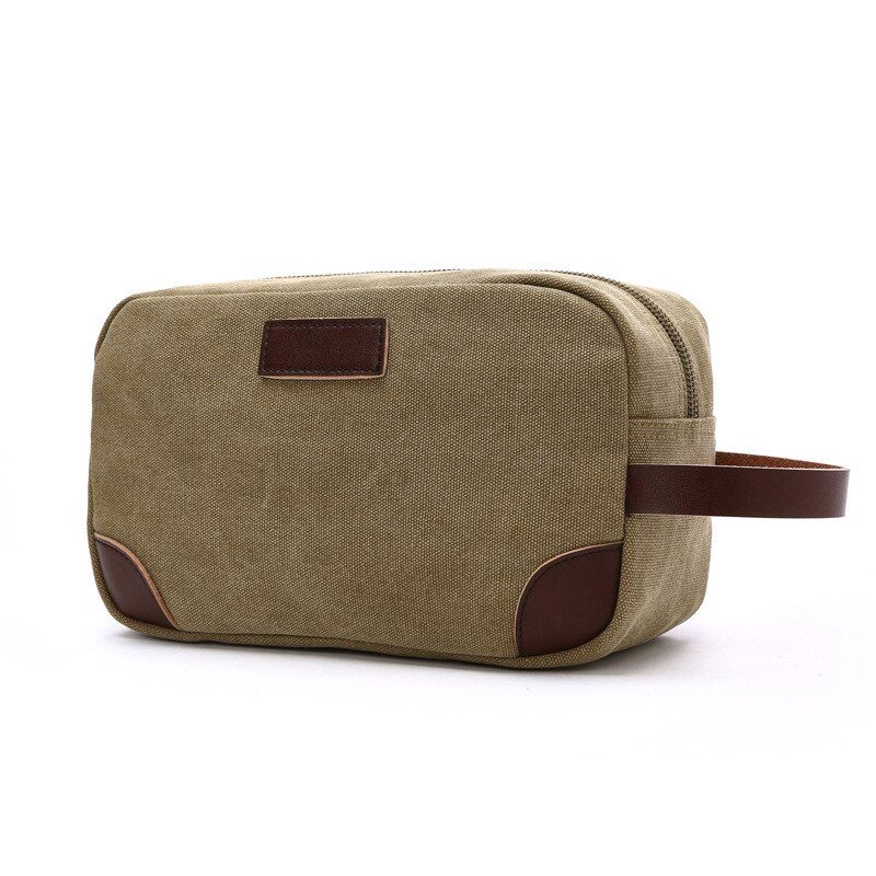 Neue Leinwand Kosmetik Tasche mit Leder Griff Reise Männer Waschen Rasieren Toiletry Lagerung Wasserdichte Wc Veranstalter Tasche Necessaire: Kakifarbig