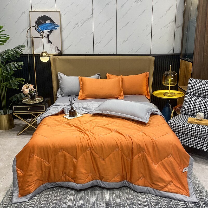 Bed Quilt Quilt Zomer Koele Gevoel Ijs Zijde Zomer Quilt Gewassen Zijde Zomer Koel Dekbed Airconditioning Quilt Effen kleur: Oranje / 200x230cm