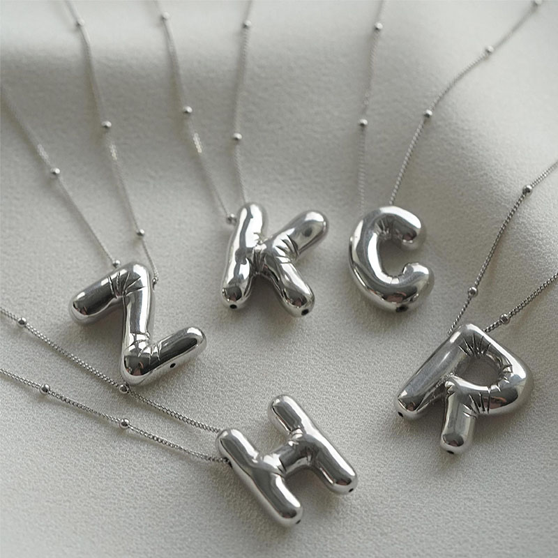 Smooth Chunky Bubble letter Initial Pendant Necklace Women Personality Jewelry Gold Color Balloon 26 Letter Necklaces