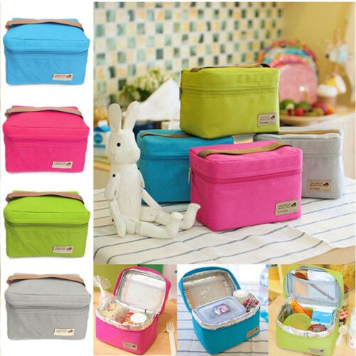 Portable Thermal Travel Picnic Lunch Box Storage Bag Waterproof Picnic Carry Tote Lunchbags Green Blue Gray Rose Red