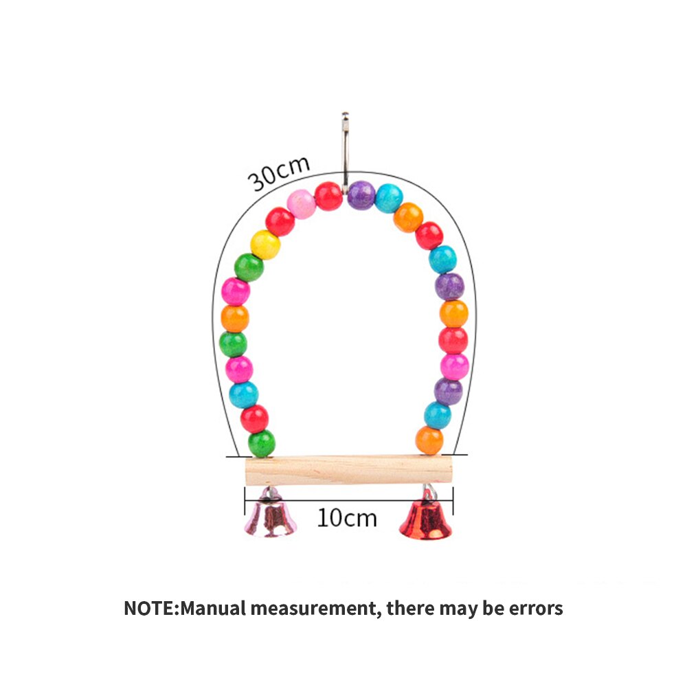 Parrot Hanging Cage Bird Cage Toys for Parrots Reliable &amp; Chewable-Swing Hanging Chewing Bite Bridge Wooden Beads Ball Bell Toys: Wood color
