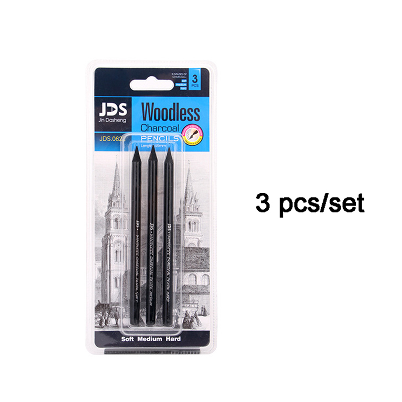 Juego de plumas para dibujo, lápiz de carbón de carbono puro, duro/medio/suave, sin madera, suministros de pintura, 3/6 Uds.: 3 pcs