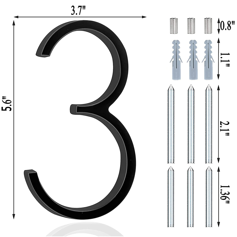 5,6 inch appartement deurnummers waterdicht zinklegering straat brievenbus huisadresborden zwart modern huis drijvende plaat cijfer: Sky Blue