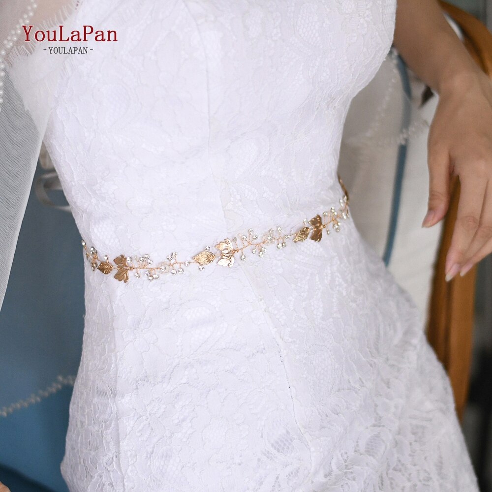 YouLaPan SH122 cinturón de boda dorado hojas doradas vestido de boda  cinturón con cristales cinturón nupcial accesorios de vestido de novia  cinturón de novia – Grandado