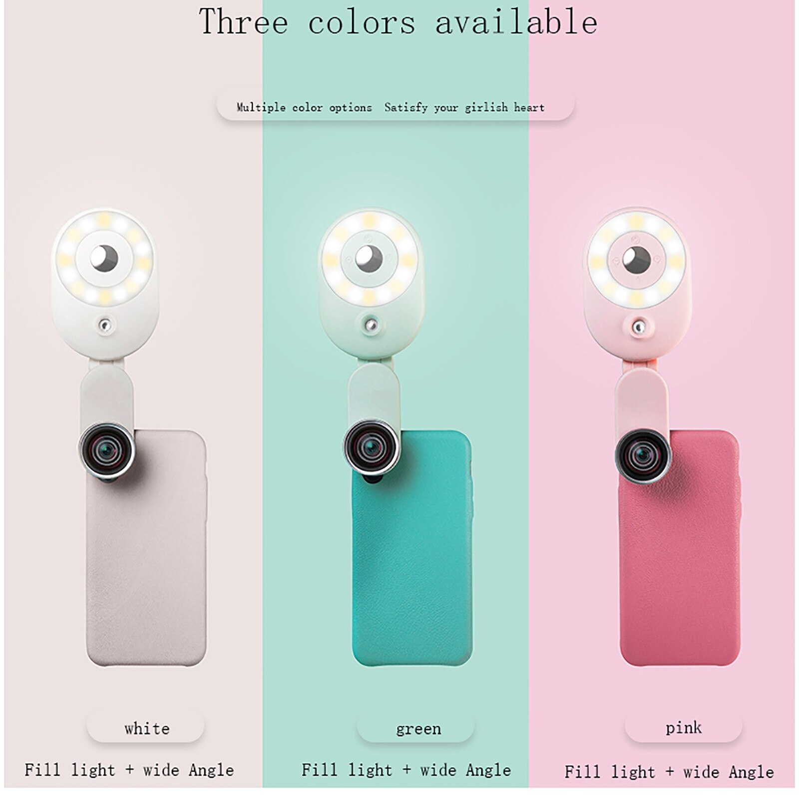 Portable LED Ring Light Phone Flash Selfie Light+ Wide-Angle Lens Mobile phone Selfie video light Night Enhancing Up Selfie Lamp