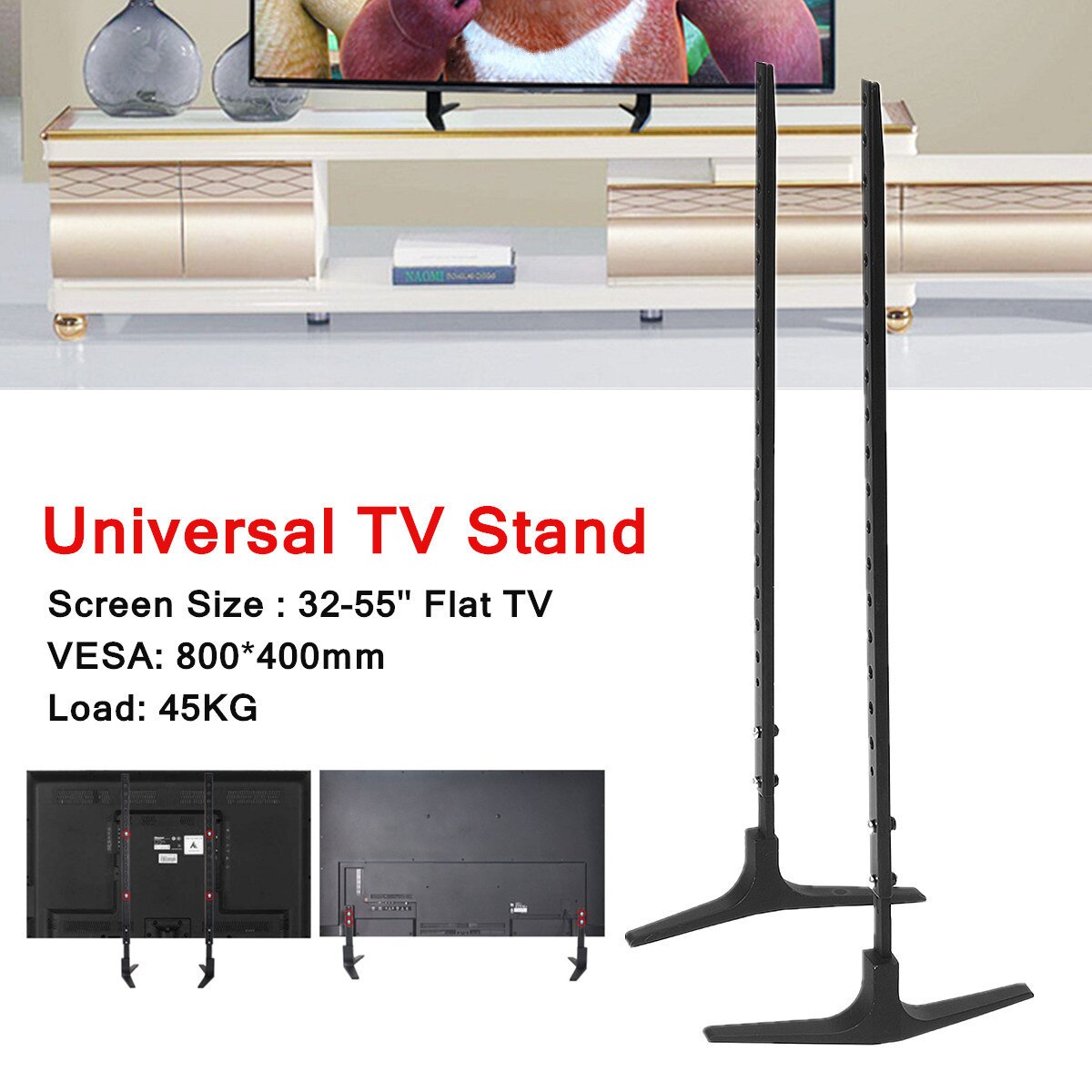 Tv-stativ base legering+ stål leory plasma lcd fladskærm universal bordplade piedestal mount 32-55 højdejusterbar nem installation
