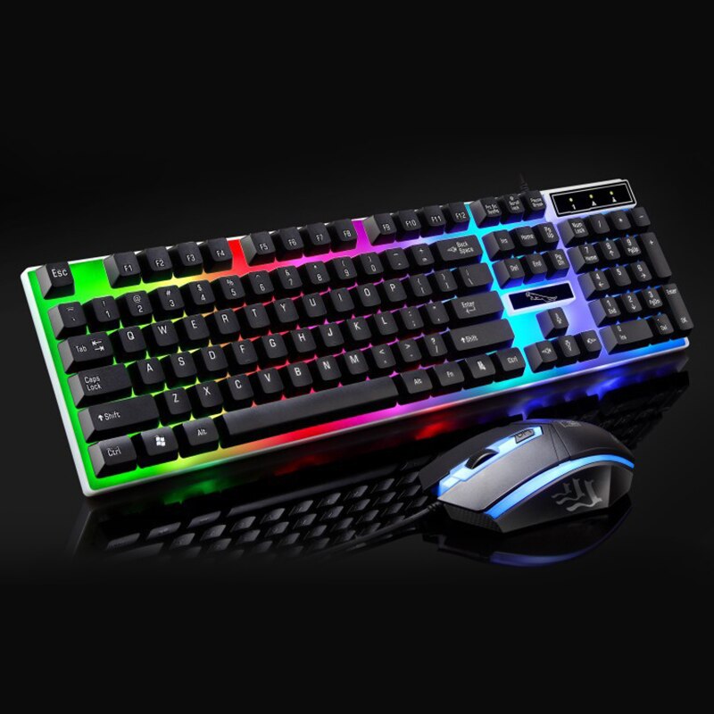 Gaming Keyboard Mouse Set USB Wired Backlit Colorful Rainbow Mouse Keyboard Kit for Home Office QJY99