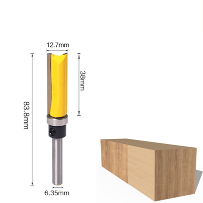 1pc 1/4 inch Shank Flush Trim Router Bit Pattern Bit Top Bottom Bearing 1/2" Blade Template Wood Milling Cutter: NO4