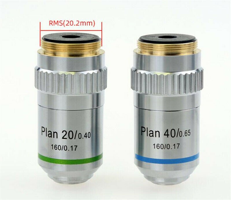 Microscope Plan Achromatic Objective Lens 4X 10X 20X 40X 100X Biological Metallurgical Microscope Objectives 20.2 RMS Thread