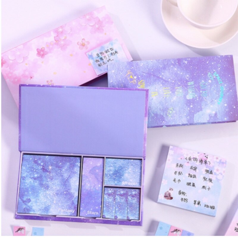 Bloc de notas con dibujos animados, Bloc de notas adhesivas de flores bonitas, almohadillas de escritura multiplegables, etiqueta de , papelería Kawaii, material escolar