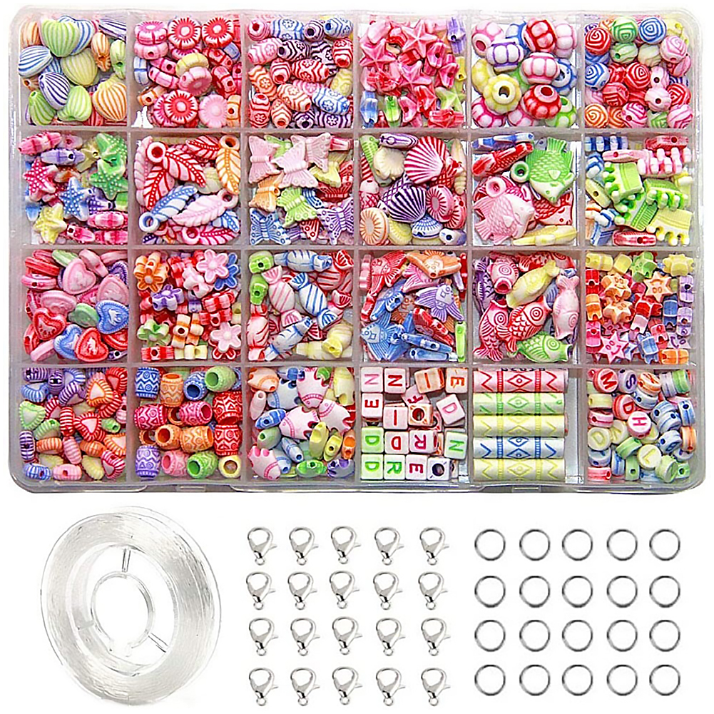 24 Kinds Beads for Girls Toys Kids Bracelet Necklace Jewelry DIY Making Kit