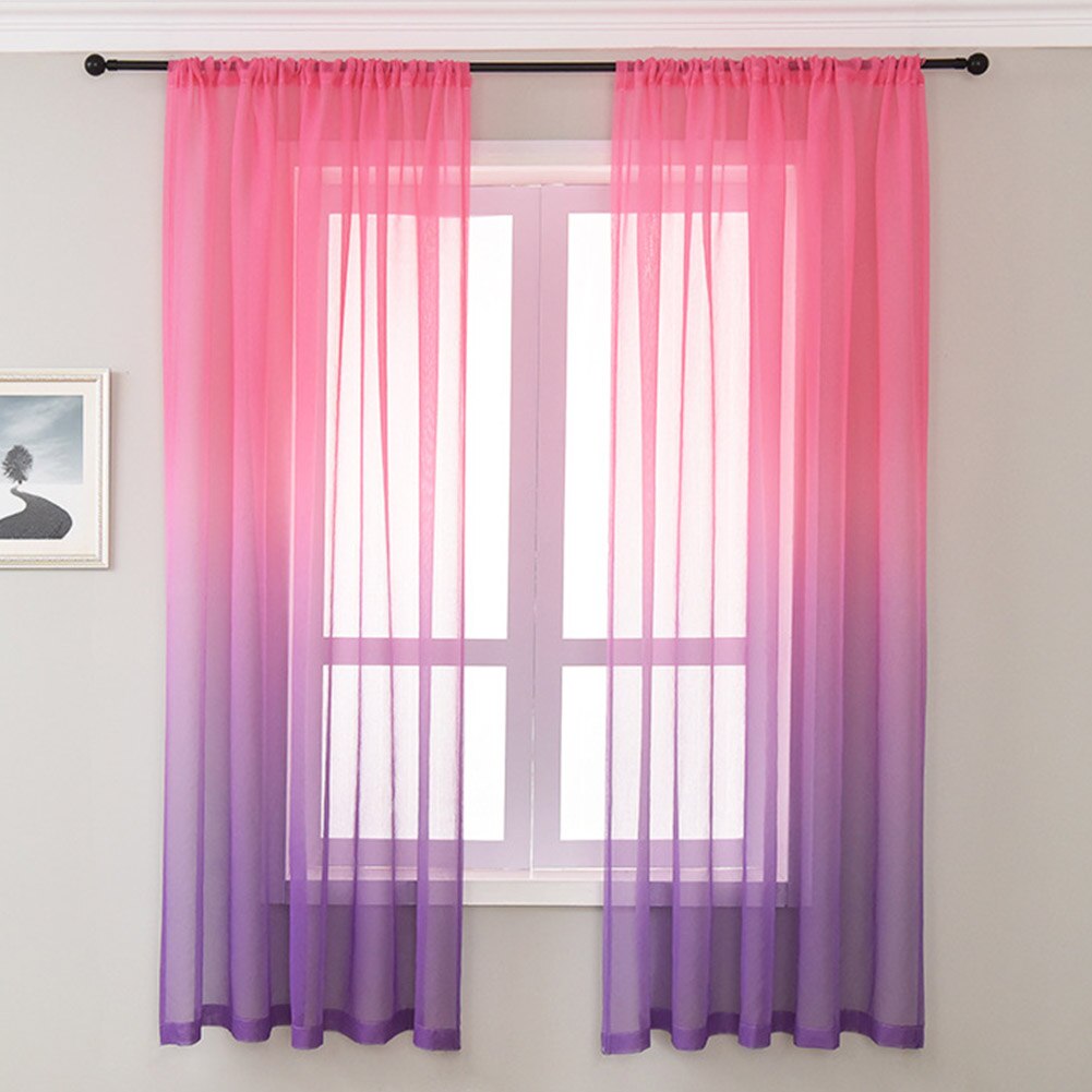 Tulle intimité cuisine dégradé couleur Voile panneau chambre Ombre drapé fenêtre rideau salon café lumière filtrage romantique: Purple Pink / 150cm
