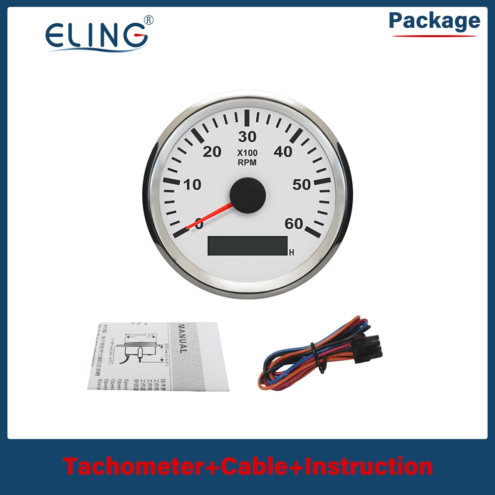 ELING RPM Tacho Tachometer REV Counter with Hour meter 85mm 12V 24V with Backlight: 6K-WS
