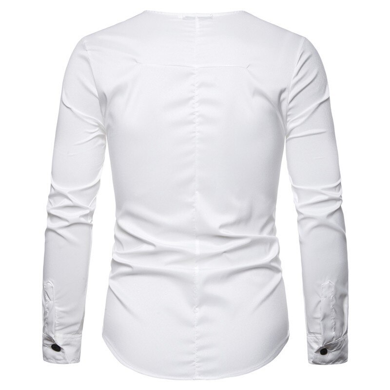 Herre ensfarvet skjorte herre langærmede slim fit casual skjorter herre dobbeltradet business skjorte toppe 2xl