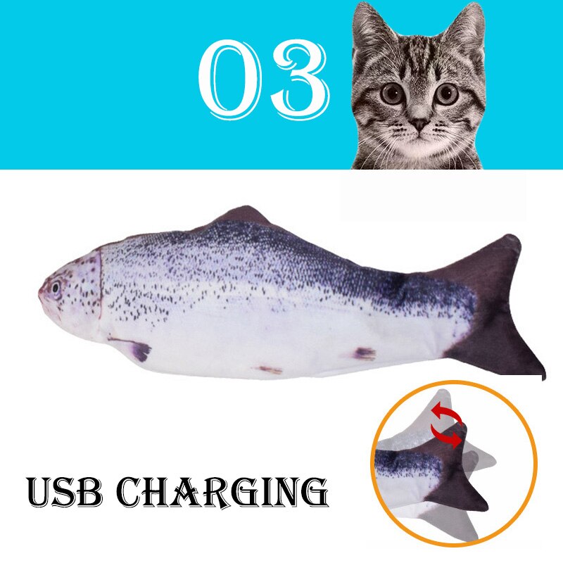 Juguete electrónico interactivo con forma de pez para gatos, juguete de simulación con carga USB, suministros para mascotas: 03