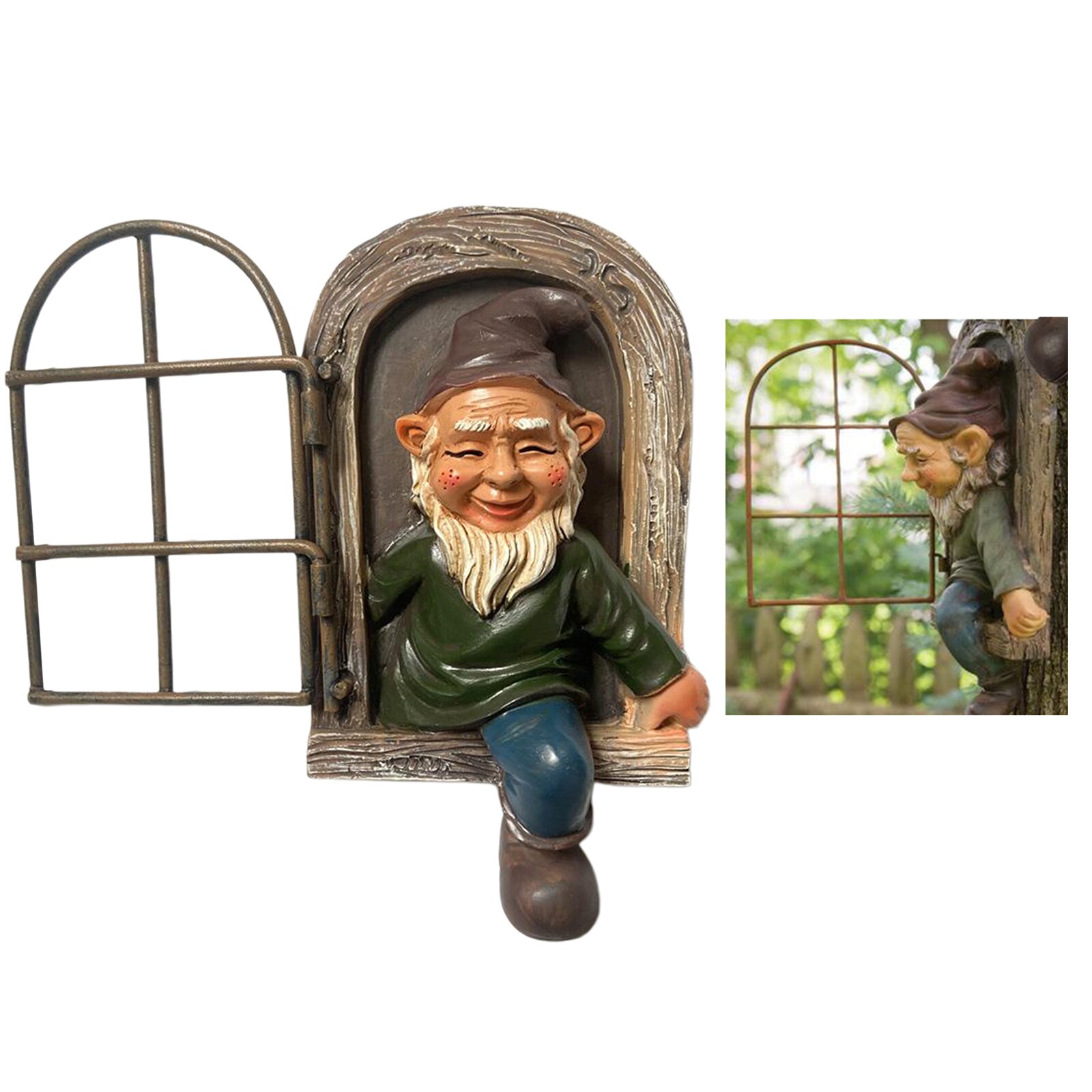 Elf Out The Door Tree Hugger - Garden Peeker Yard Art - Whimsical Tree Sculpture Garden Decoration