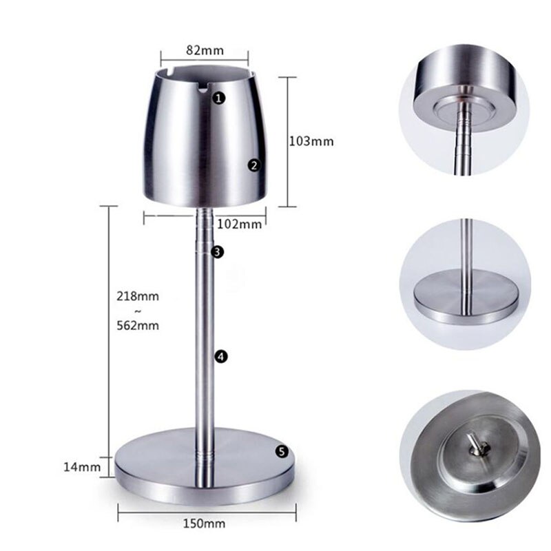 Telescopische Asbak Vloerstaande Ash Tray Asbak Draagbare Roestvrij Stalen Metalen Grote Winddicht Asbak Accessoires