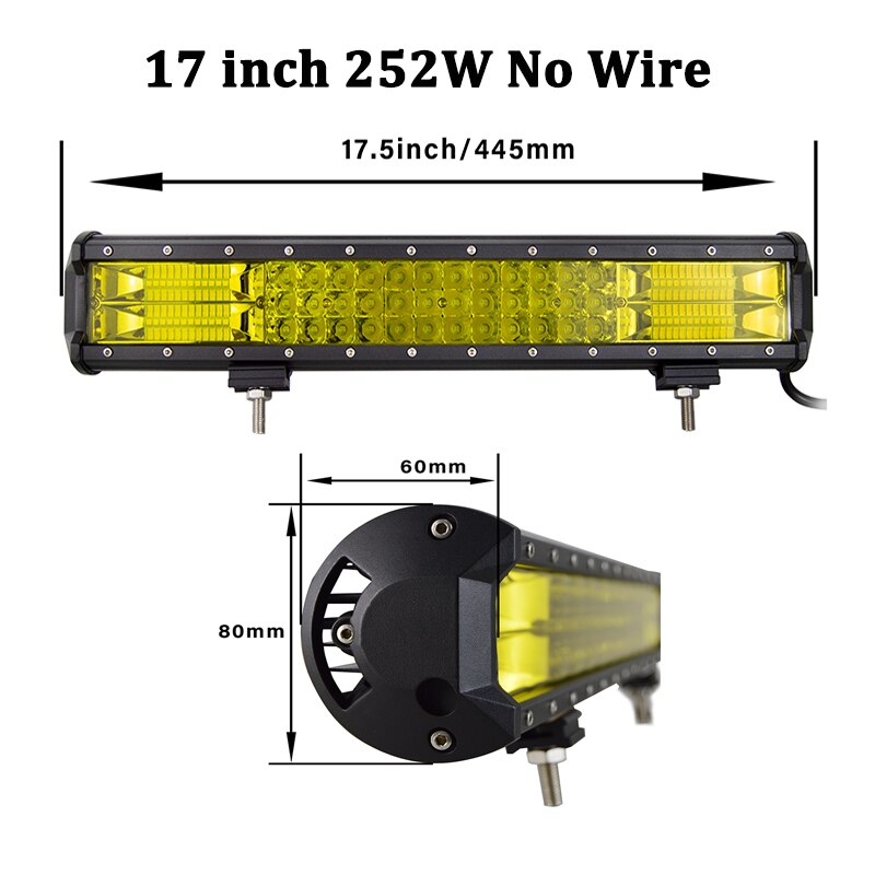Willpower 20 22 inch Yellow Led 4x4 Offroad Light Bar 324W for 4WD Truck SUV ATV Trailer Beam Amber Work Driving Lights Fog Lamp: 17 inch no wire