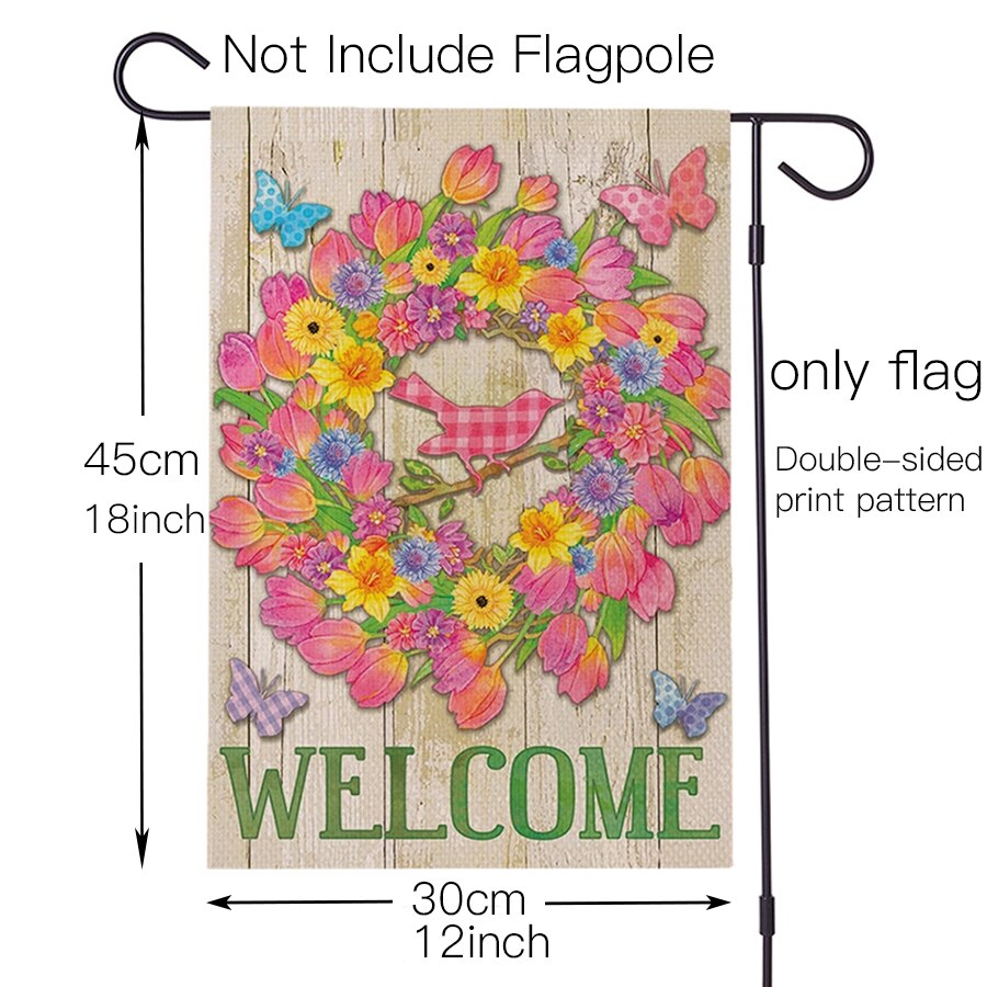 30*45cm Happy Spring Flower Welcome Friends Flag National Flag Courtyard Flag Door Flags Spring Summer Garden Flags