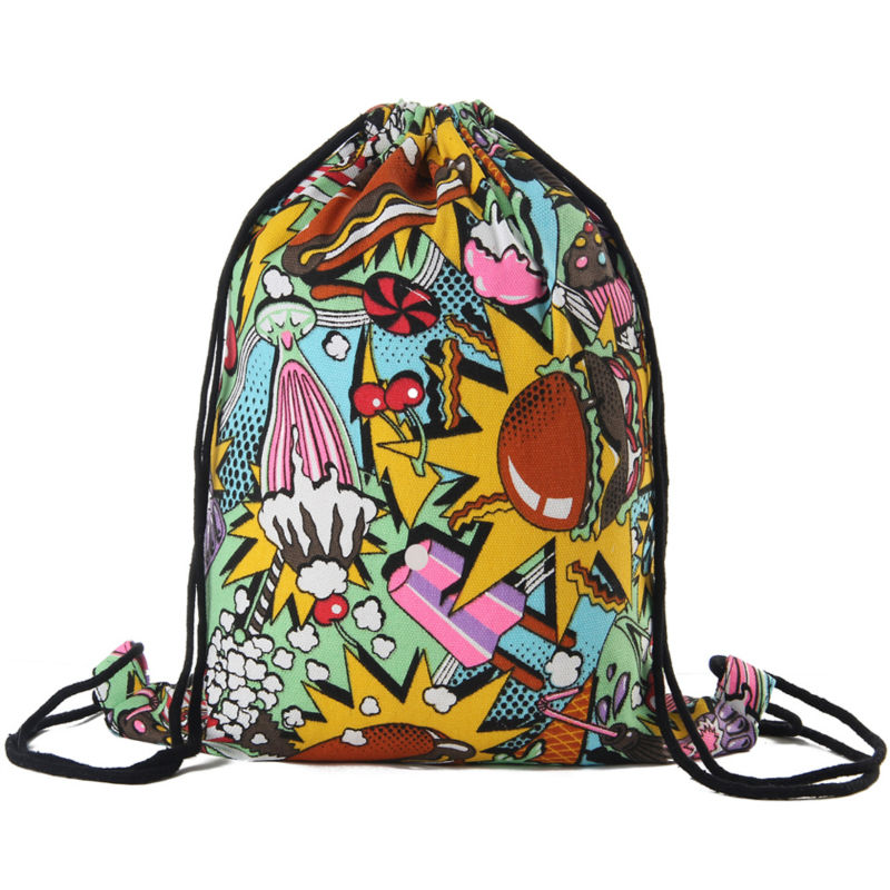 Kvinder canvas snoretræk taske print vintage college studerende skole snorre bagpack piger mochila feminina sack tasker