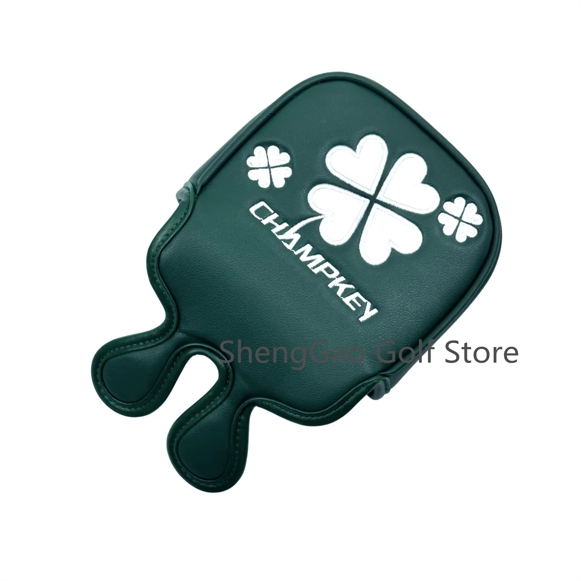 1Pc Lucky Clover Patroon Putter Cover Pu Lederen Grote Mallet Golf Head Cover Magnetische Sluiting Golf Head Cover: Donker Kaki