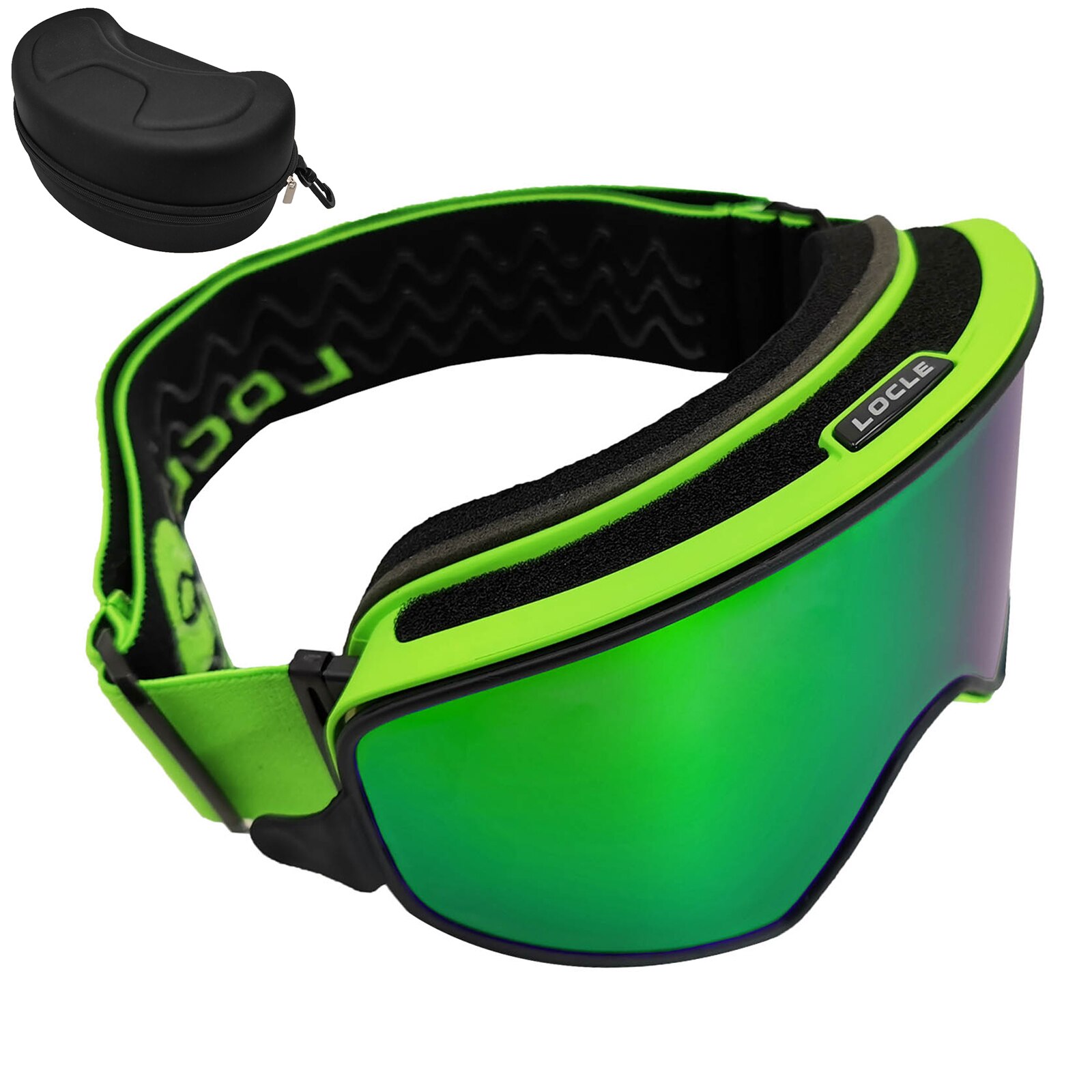 Locle Magnetische Skibril 2 In 1 Mannen Vrouwen Snowboard Bril Skiën Bril Brillen Sneeuw Anti-Fog Ski Masker: Green and Box