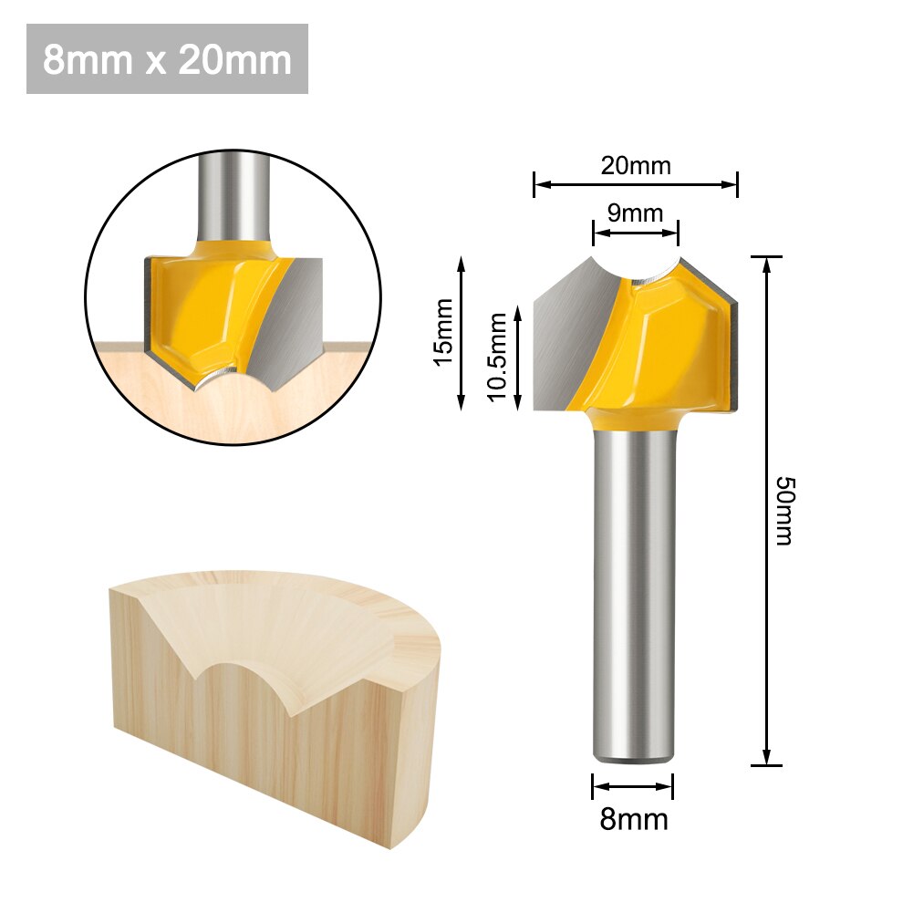 8mm Shank Grade Double Arc Ball Bit Round Over Router Bits Woodworking Engraving Cutter: 8X20