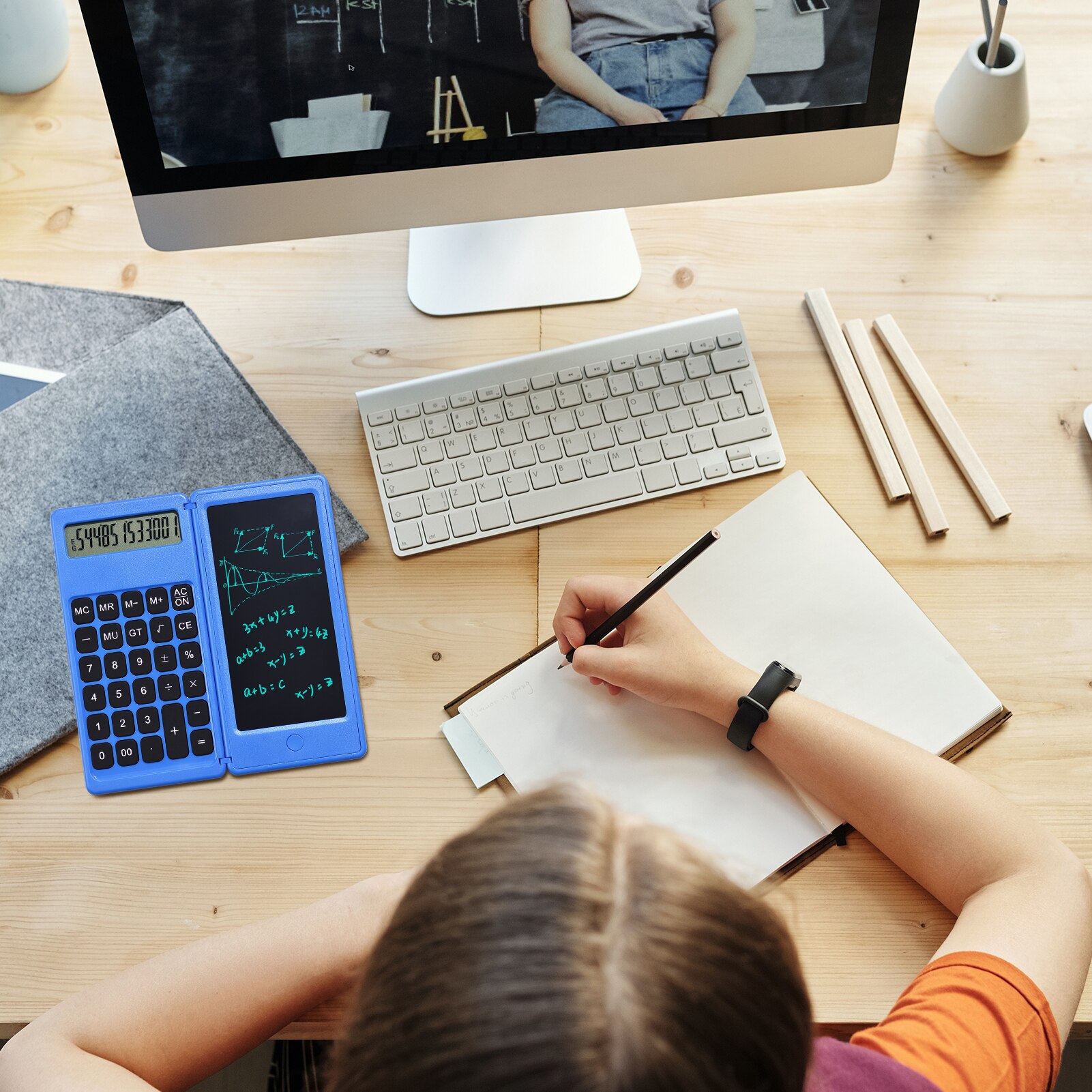 Foldable Calculator &amp; 6 Inch LCD Writing Tablet Digital Drawing Pad 12 Digits Display with Stylus Pen Erase Button Lock Function