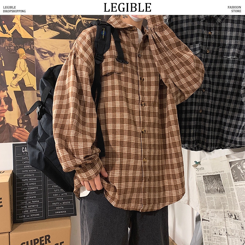 Leesbaar Lente Herfst Plaid Shirts Mannen Met Lange Mouw Mannen Casual Shirt Koreaanse Shirts Man Shirt Mannen