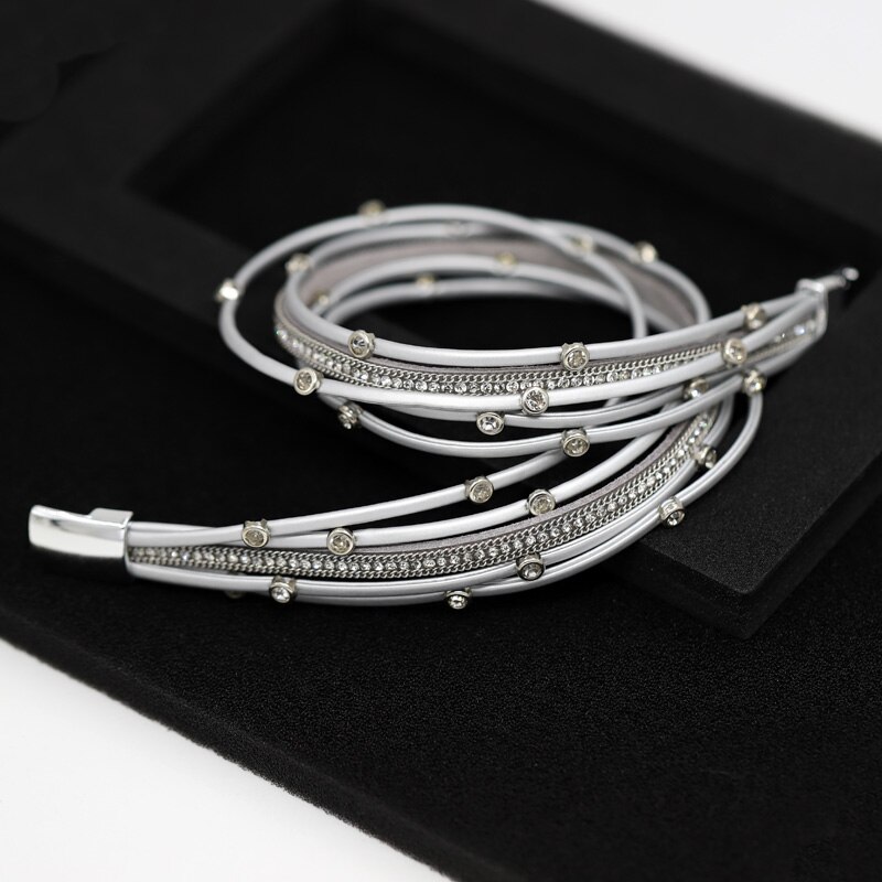 Mode Vrouwen Lederen Armband Multilayer Touw Cirkel Handgemaakte Ingelegd Rhinestone Magneet Sluiting Bangle Armbanden Zomer Sieraden