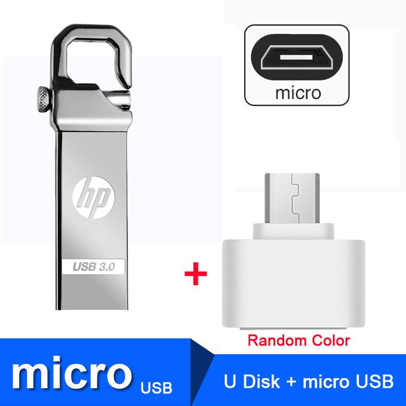 Unidad Flash USB de Metal HP 32GB 64GB DIY Pendrive X750W Cle USB 3,0 memoria Stick llave gancho de pulgar bloqueo Fles disco en llave: 64 GB / X750W Plus OTG