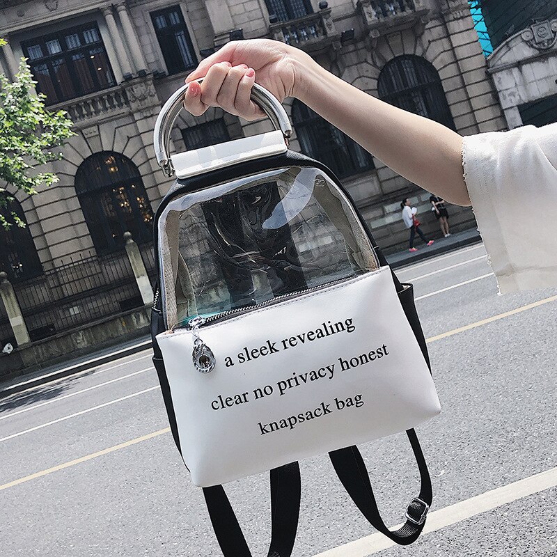 Sac à dos d'été Transparent en PVC pour femmes, sac à dos d'étudiant à la: Black