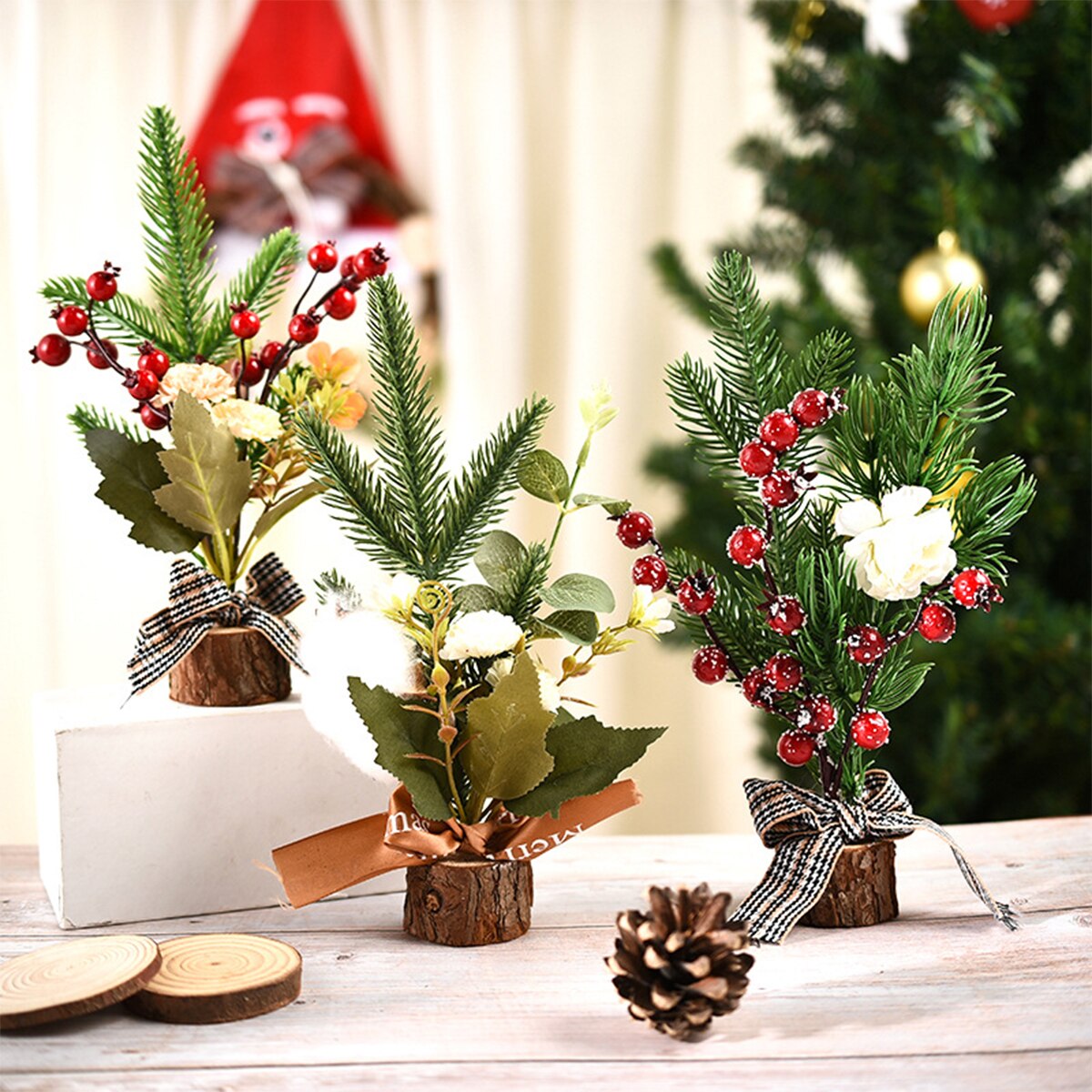 Mini Kerstboom Fruit Decoratie Met Base Jaar Tafelblad Home Party Kunstmatige Ornamenten