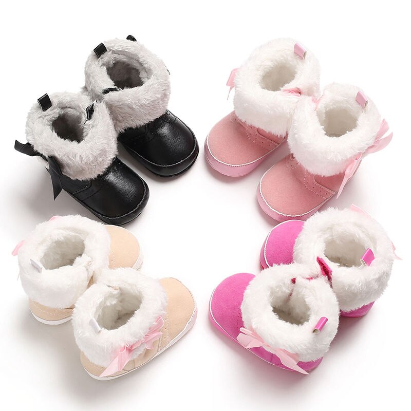 Schattige peuter baby jongens meisjes strik winterschoenen pasgeboren prewalker winter sneeuw warme strik laarzen zachte schoenen beige