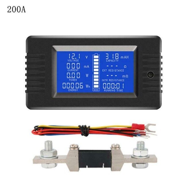 LCD Display DC Battery Monitor Meter 0~200V Voltmeter Ammeter Fit Car RV Solar: With 200A Shunt