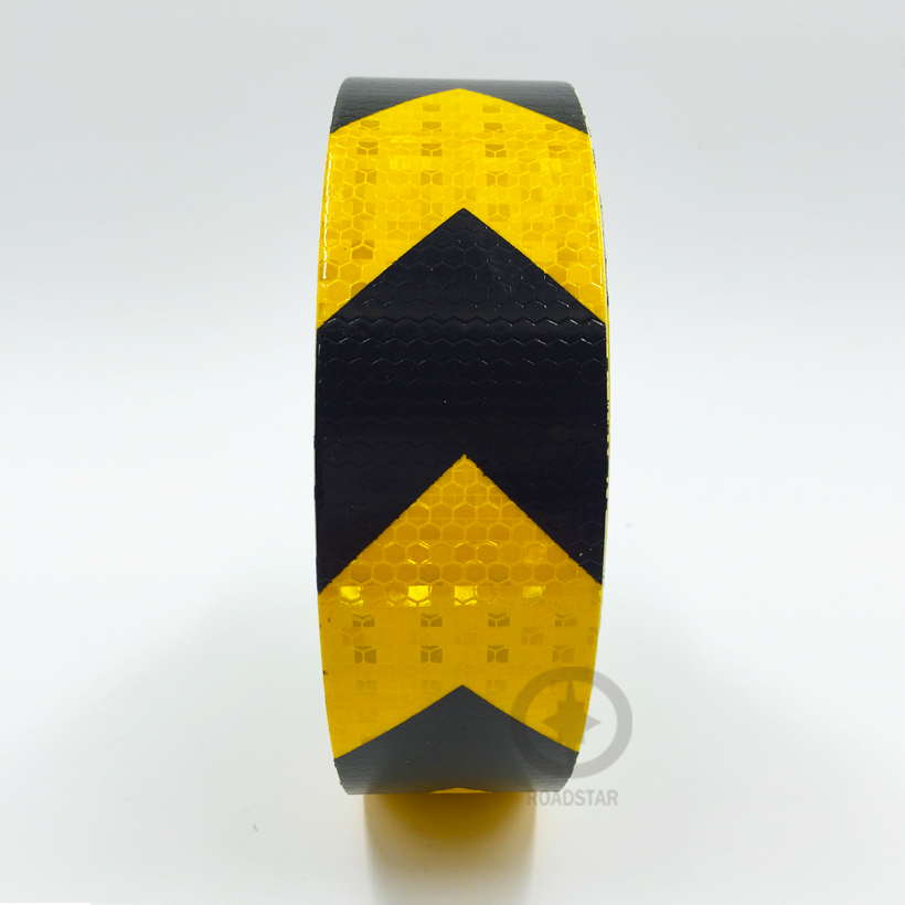 5 cmx 5m selvklæbende reflekterende advarselstape med gul sort farvepiletryk til bil