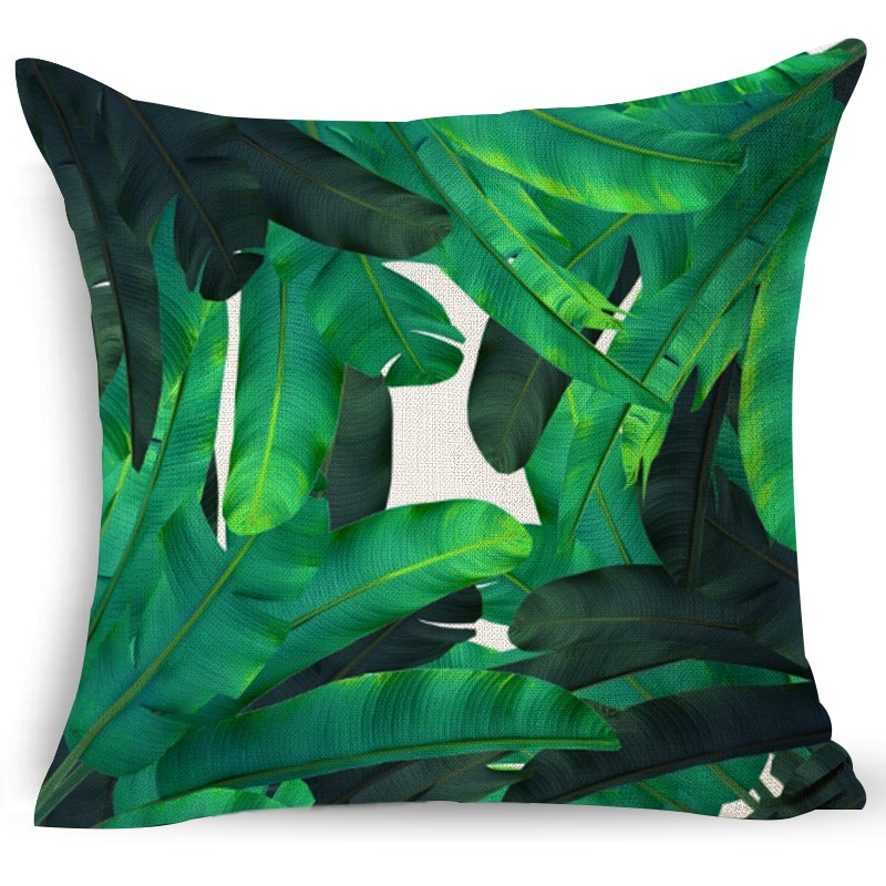 18 Home decoratieve kussens katoen linnen sierkussen groene bladeren print gezellige rugleuning kussen beddengoed kussensloop LXC: 3700