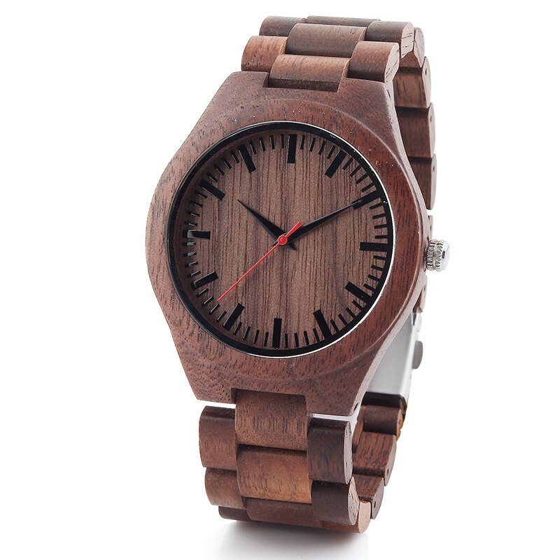 Naturligt trä klocka herr trä lyx retro rå sandal armbandsur herr relogio masculino klocka kvarts klockor: Valnöt
