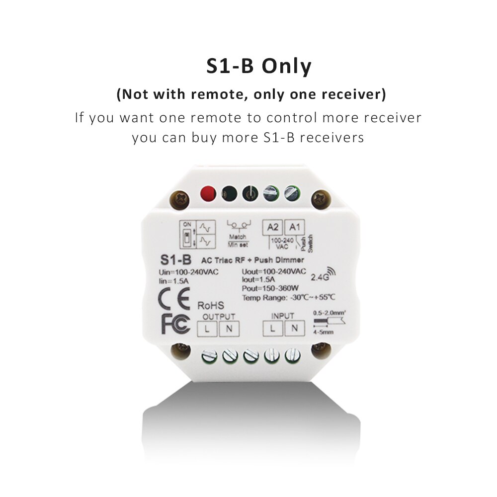 AC Triac Dimmer 220V 230V 110V LED Lamp Push PWM Dimmer Switch 2.4G Wireless RF Touch Remote Control S1-B Dimer 220V