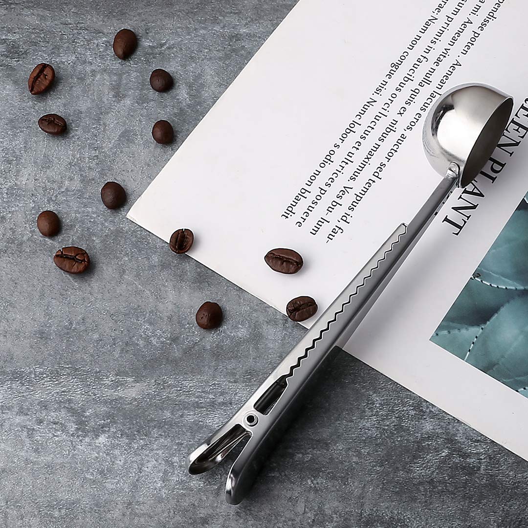 Stainless steel coffee measuring spoon with sealed clip Kitchen baking scale spoon Flavoring spoon Milk powder spoon